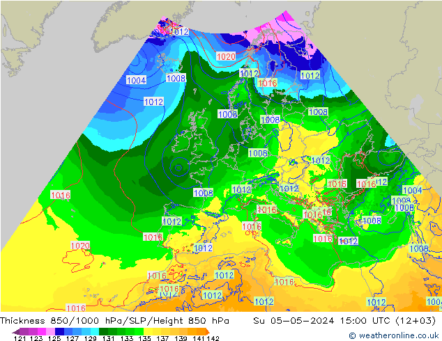 Thck 850-1000 гПа Arpege-eu Вс 05.05.2024 15 UTC