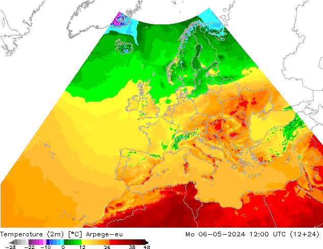 Temperature (2m) Arpege-eu Mo 06.05.2024 12 UTC