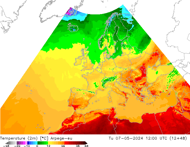 Temperature (2m) Arpege-eu Tu 07.05.2024 12 UTC