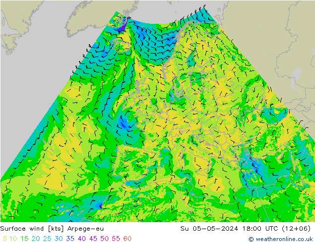 wiatr 10 m Arpege-eu nie. 05.05.2024 18 UTC