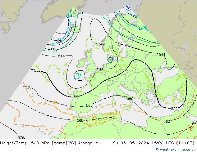 Height/Temp. 500 hPa Arpege-eu So 05.05.2024 15 UTC