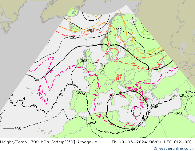 Yükseklik/Sıc. 700 hPa Arpege-eu Per 09.05.2024 06 UTC