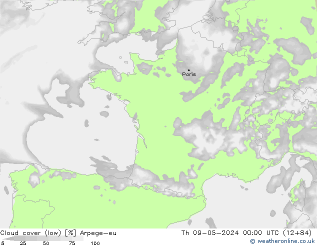 Bewolking (Laag) Arpege-eu do 09.05.2024 00 UTC