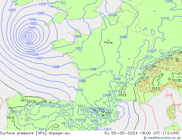 Yer basıncı Arpege-eu Paz 05.05.2024 18 UTC