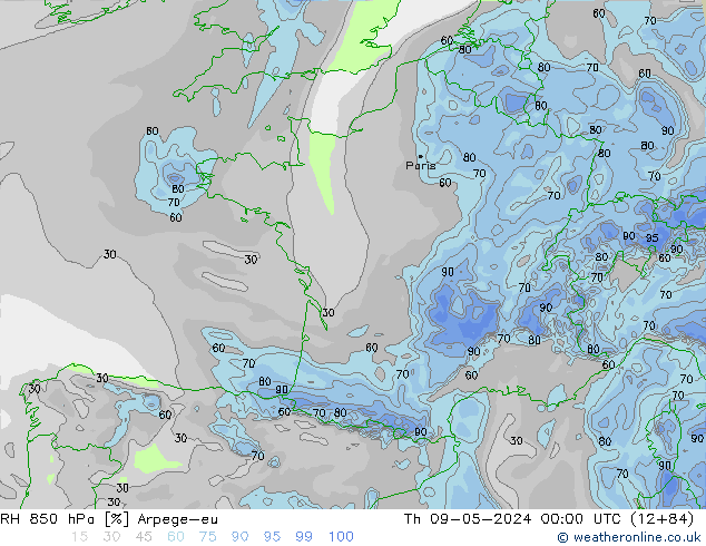 850 hPa Nispi Nem Arpege-eu Per 09.05.2024 00 UTC