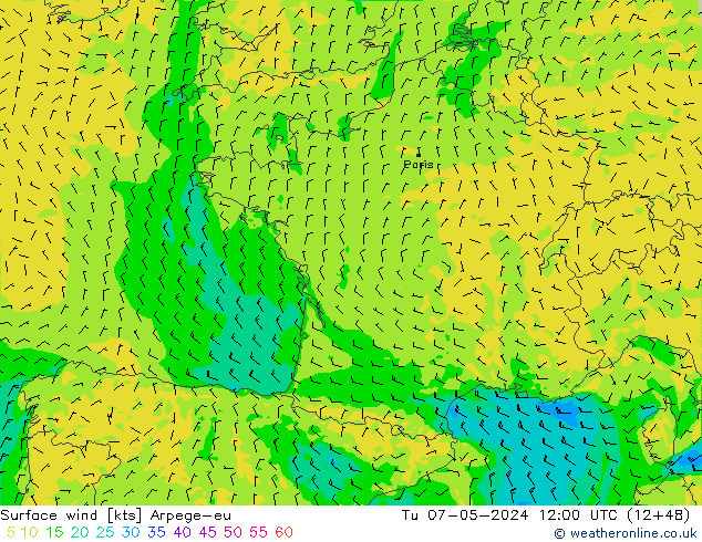 ветер 10 m Arpege-eu вт 07.05.2024 12 UTC