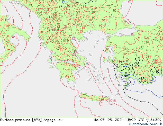 Surface pressure Arpege-eu Mo 06.05.2024 18 UTC