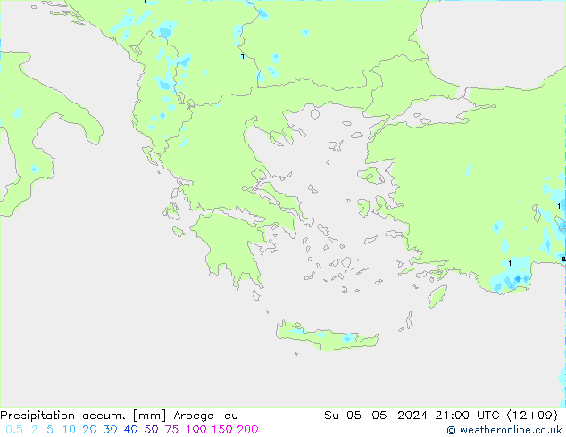 Toplam Yağış Arpege-eu Paz 05.05.2024 21 UTC