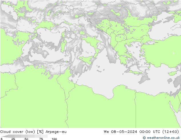 Cloud cover (low) Arpege-eu We 08.05.2024 00 UTC