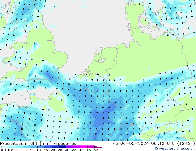Precipitation (6h) Arpege-eu Mo 06.05.2024 12 UTC