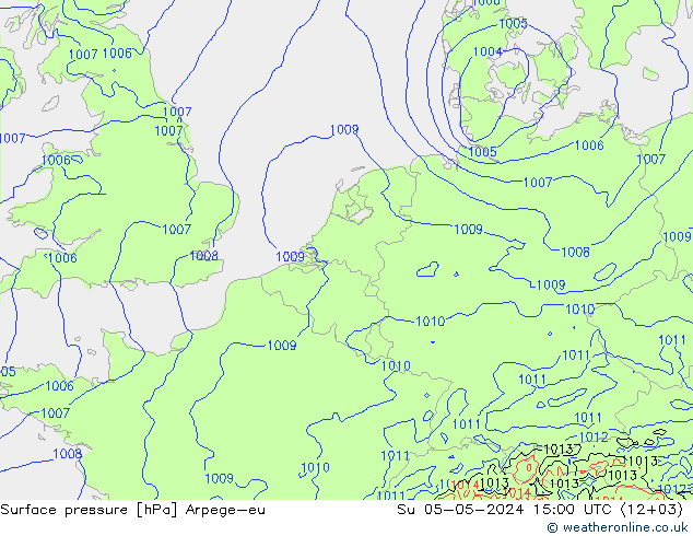 地面气压 Arpege-eu 星期日 05.05.2024 15 UTC