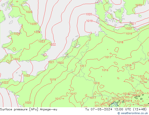 Surface pressure Arpege-eu Tu 07.05.2024 12 UTC