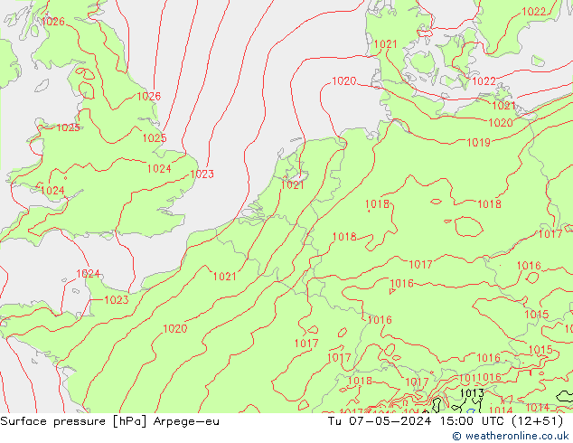 Presión superficial Arpege-eu mar 07.05.2024 15 UTC