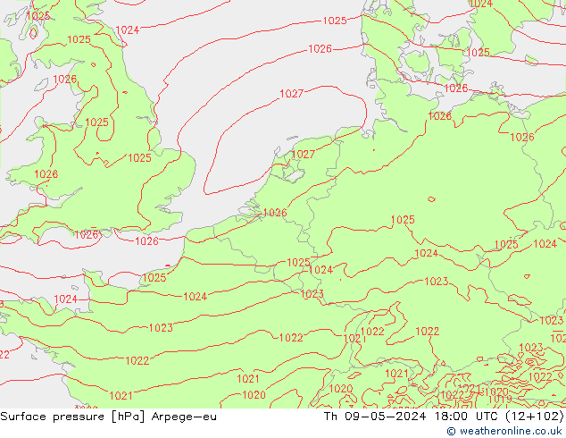 Luchtdruk (Grond) Arpege-eu do 09.05.2024 18 UTC