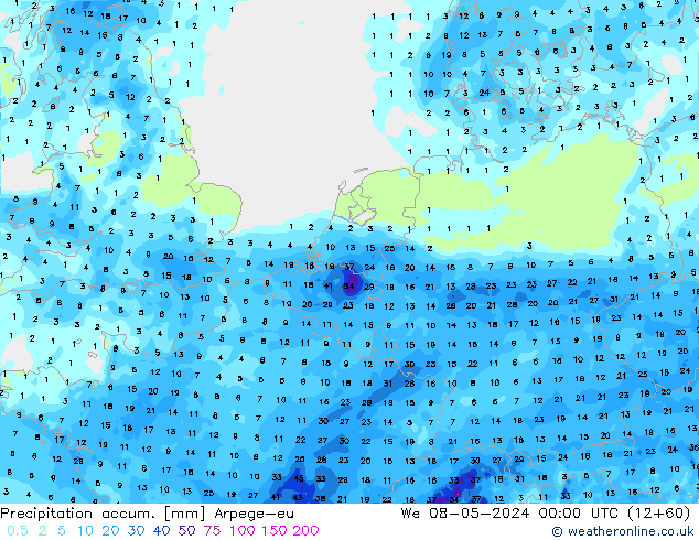 Precipitation accum. Arpege-eu We 08.05.2024 00 UTC
