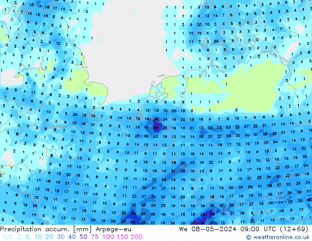 Precipitation accum. Arpege-eu We 08.05.2024 09 UTC