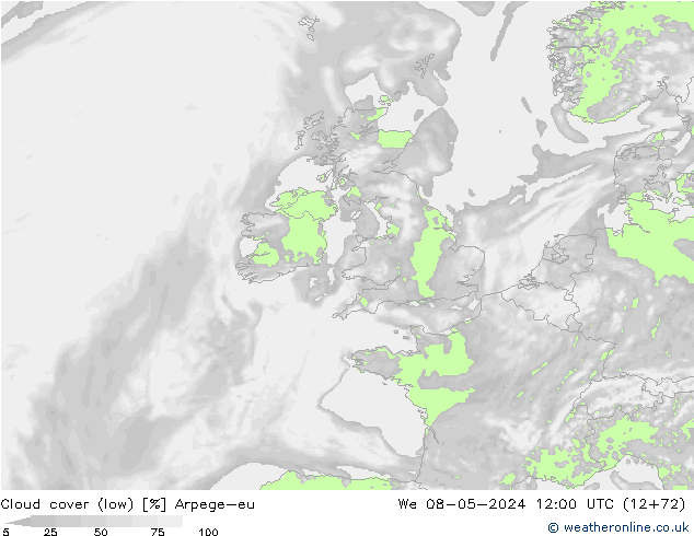 Bulutlar (düşük) Arpege-eu Çar 08.05.2024 12 UTC