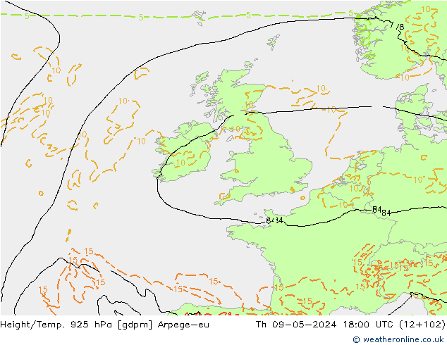 Yükseklik/Sıc. 925 hPa Arpege-eu Per 09.05.2024 18 UTC