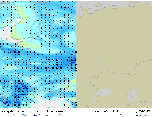Precipitation accum. Arpege-eu чт 09.05.2024 18 UTC
