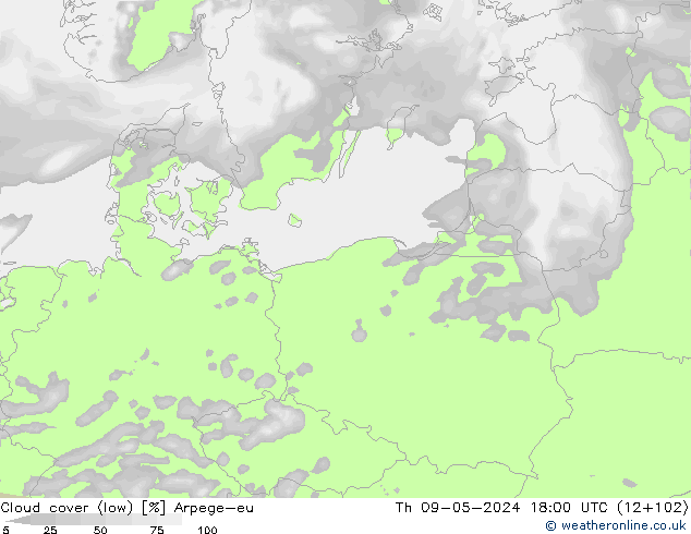 Bewolking (Laag) Arpege-eu do 09.05.2024 18 UTC