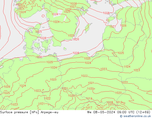 Surface pressure Arpege-eu We 08.05.2024 09 UTC