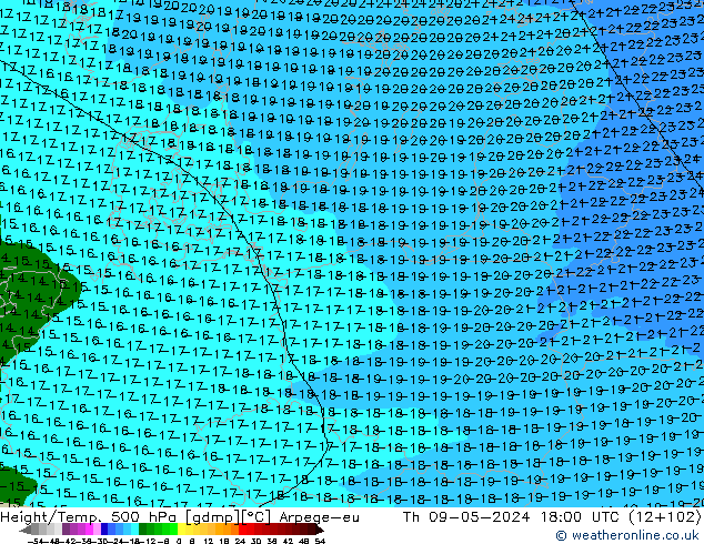 Height/Temp. 500 hPa Arpege-eu  09.05.2024 18 UTC