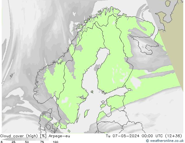 Cloud cover (high) Arpege-eu Tu 07.05.2024 00 UTC