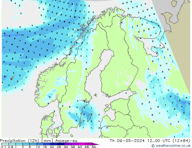 Yağış (12h) Arpege-eu Per 09.05.2024 00 UTC