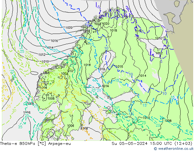 Theta-e 850hPa Arpege-eu Ne 05.05.2024 15 UTC