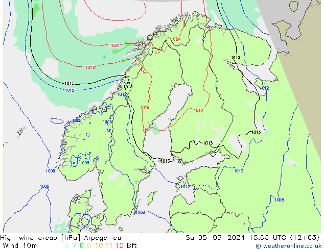 High wind areas Arpege-eu Su 05.05.2024 15 UTC