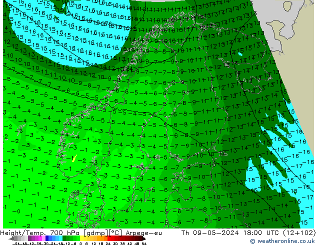 Height/Temp. 700 hPa Arpege-eu Do 09.05.2024 18 UTC