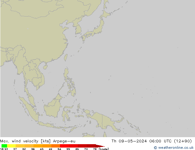 Max. wind velocity Arpege-eu jue 09.05.2024 06 UTC