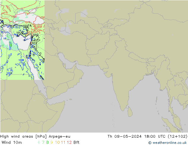 High wind areas Arpege-eu gio 09.05.2024 18 UTC