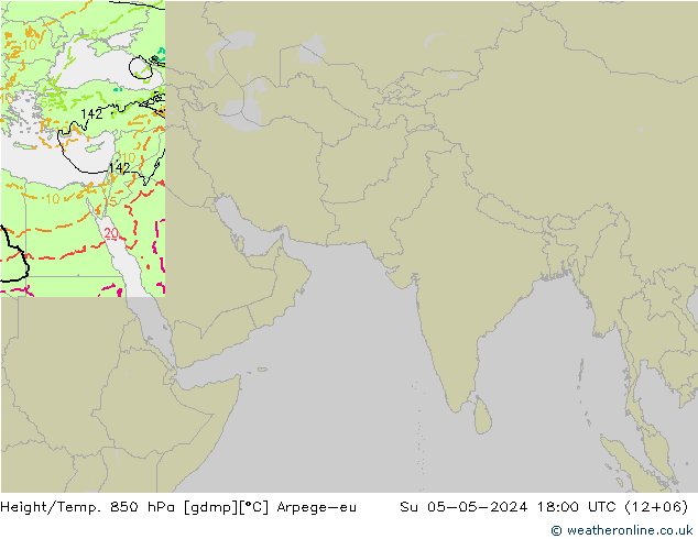 Height/Temp. 850 hPa Arpege-eu 星期日 05.05.2024 18 UTC