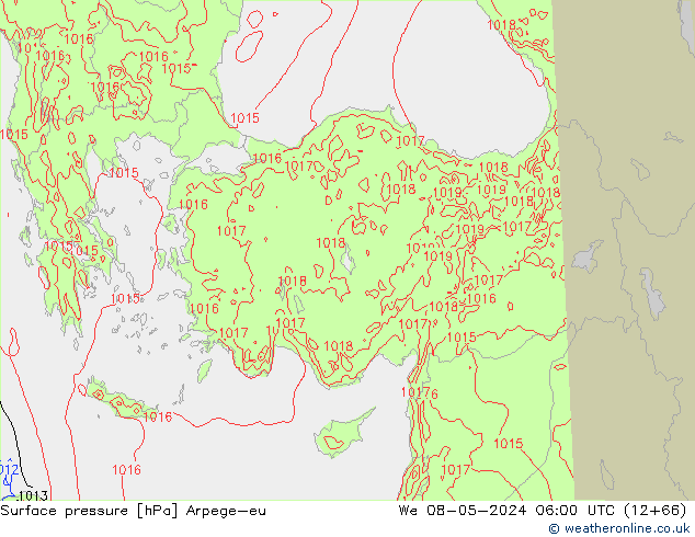 Pressione al suolo Arpege-eu mer 08.05.2024 06 UTC