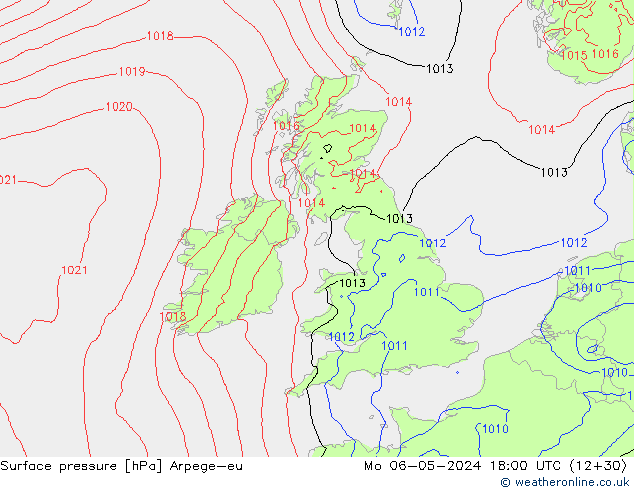 Surface pressure Arpege-eu Mo 06.05.2024 18 UTC