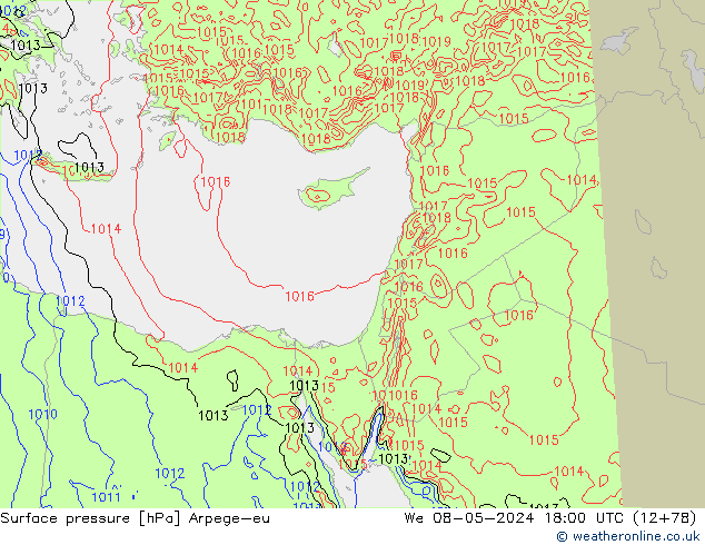 Pressione al suolo Arpege-eu mer 08.05.2024 18 UTC