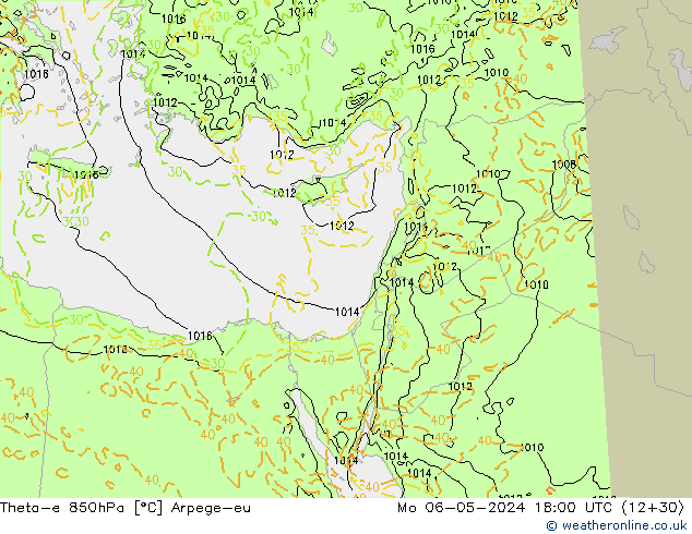 Theta-e 850hPa Arpege-eu Pzt 06.05.2024 18 UTC