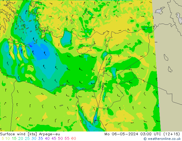 Surface wind Arpege-eu Mo 06.05.2024 03 UTC