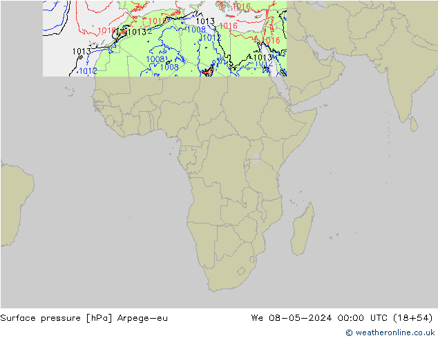 Pressione al suolo Arpege-eu mer 08.05.2024 00 UTC