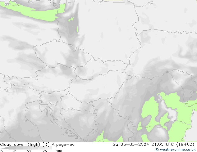 Cloud cover (high) Arpege-eu Su 05.05.2024 21 UTC