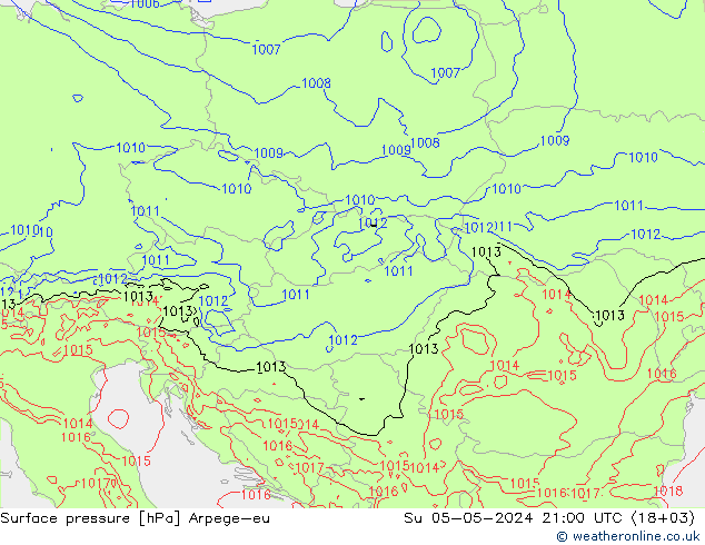 Atmosférický tlak Arpege-eu Ne 05.05.2024 21 UTC