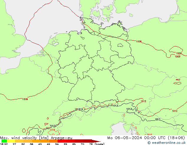 Max. wind velocity Arpege-eu lun 06.05.2024 00 UTC