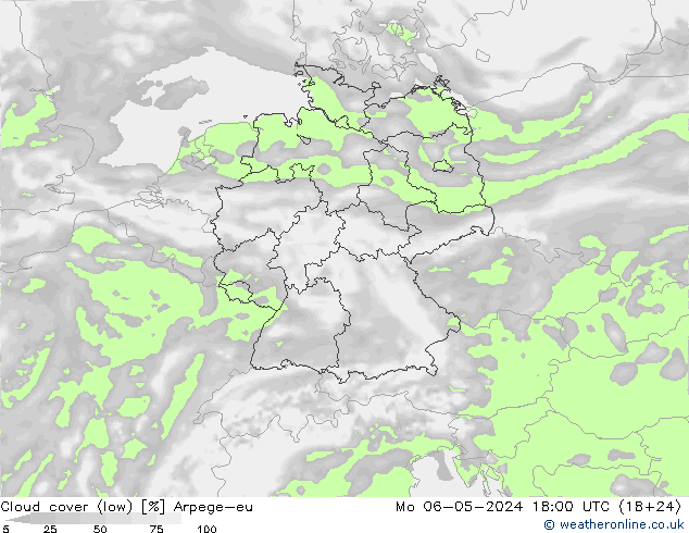 Bewolking (Laag) Arpege-eu ma 06.05.2024 18 UTC