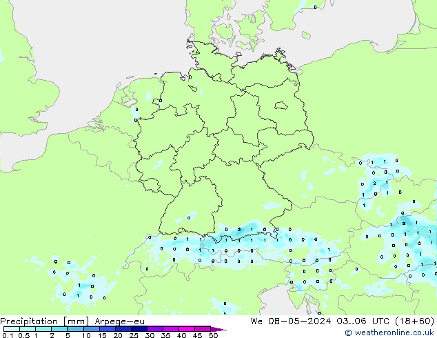 Precipitation Arpege-eu We 08.05.2024 06 UTC