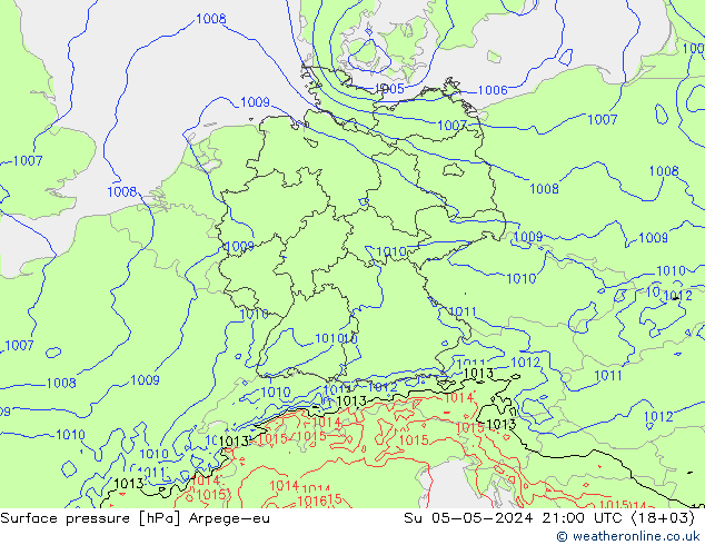 Presión superficial Arpege-eu dom 05.05.2024 21 UTC