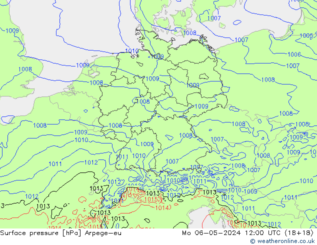 Surface pressure Arpege-eu Mo 06.05.2024 12 UTC