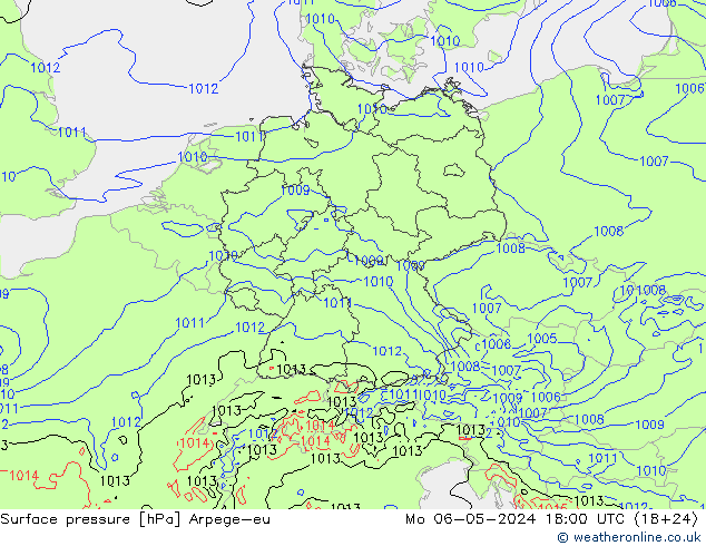 Atmosférický tlak Arpege-eu Po 06.05.2024 18 UTC