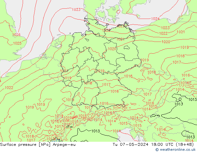 Pressione al suolo Arpege-eu mar 07.05.2024 18 UTC