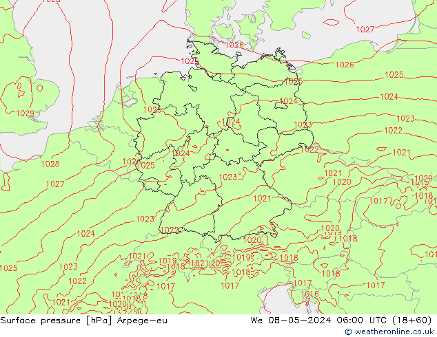 pression de l'air Arpege-eu mer 08.05.2024 06 UTC